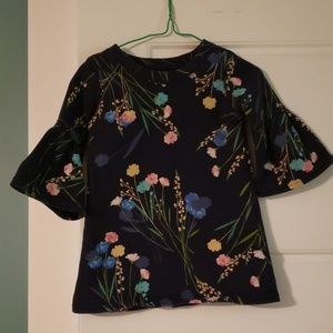 Navy Floral Print Sweatshirt Dress